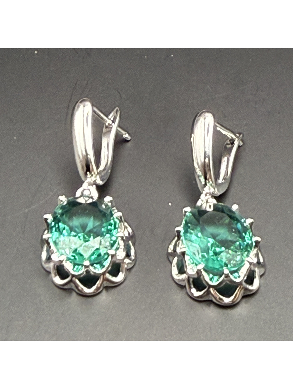 candy+clover light teal crystal silver tone earrings